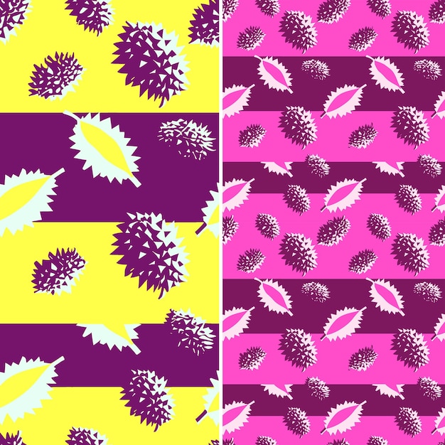 PSD 보라색 꽃과 노란색 배경으로 된 패턴의 세트