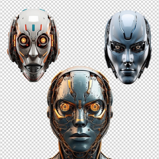a set of robot face isolated on transparent background