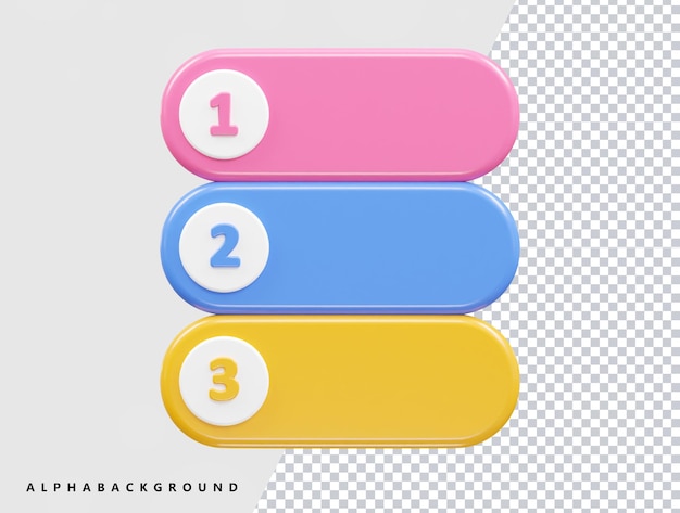 PSD 제목이 1, 3, 3, 3, 3, 3, 3, 3, 3, 3, 3, 3, 3, 3, 3인 3개의 다채로운 버튼 세트
