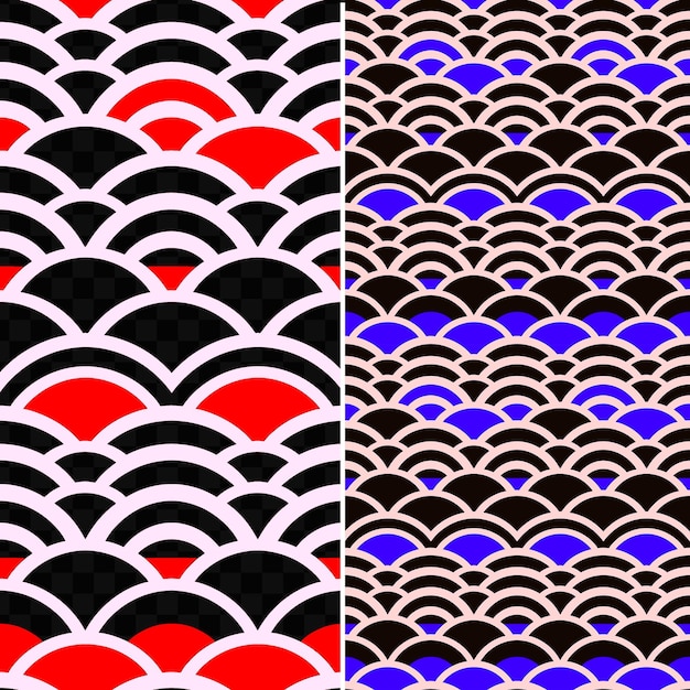 PSD 파동의 세 가지 다른 패턴의 세트와 중앙의 빨간색과 검은색