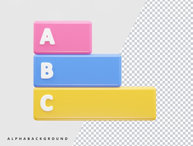 PSD 문자 abc와 파란색 및 노란색 블록이 있는 세 개의 정사각형 세트.