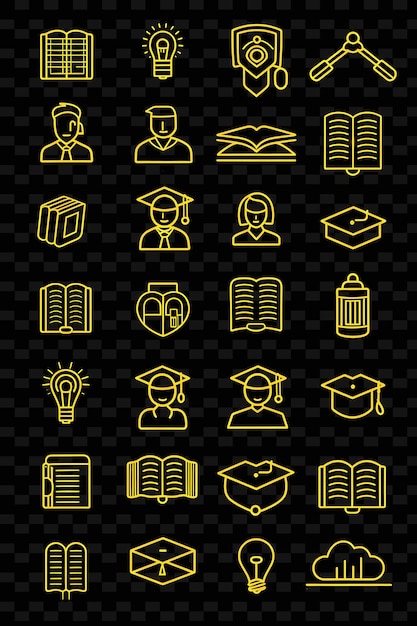 PSD Набор желтых икон с текстом на черном фоне