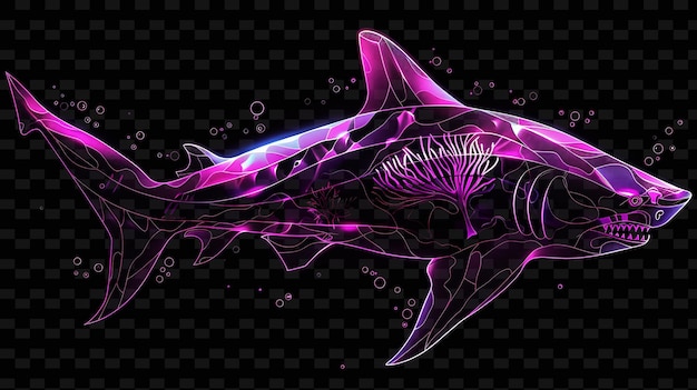 PSD 紫色の体を持つサメと下にサメの文字がある