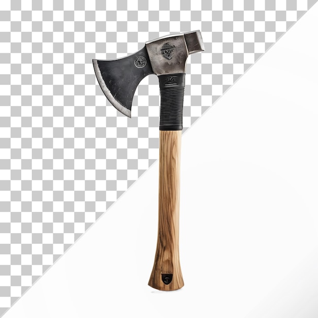 a sharp axe with a wooden handle isolated on a transparent background