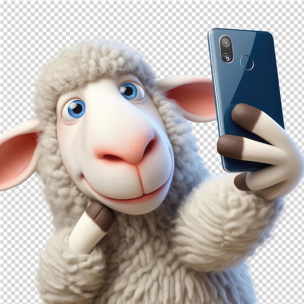 Овца держит телефон и фотографию овцы на нем