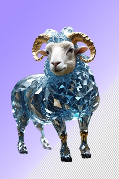 PSD 青い顔と青い背景と青い紫の背景を持つ羊