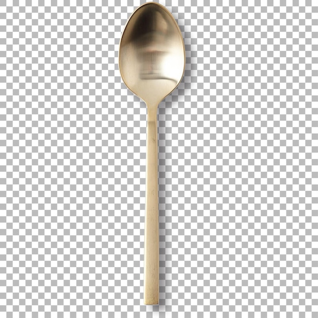 A shiny gold spoon designed for serving or eating food showcasing a sleek and elegant appearance
