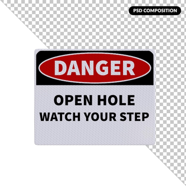 A sign that says danger open hole watch your step.
