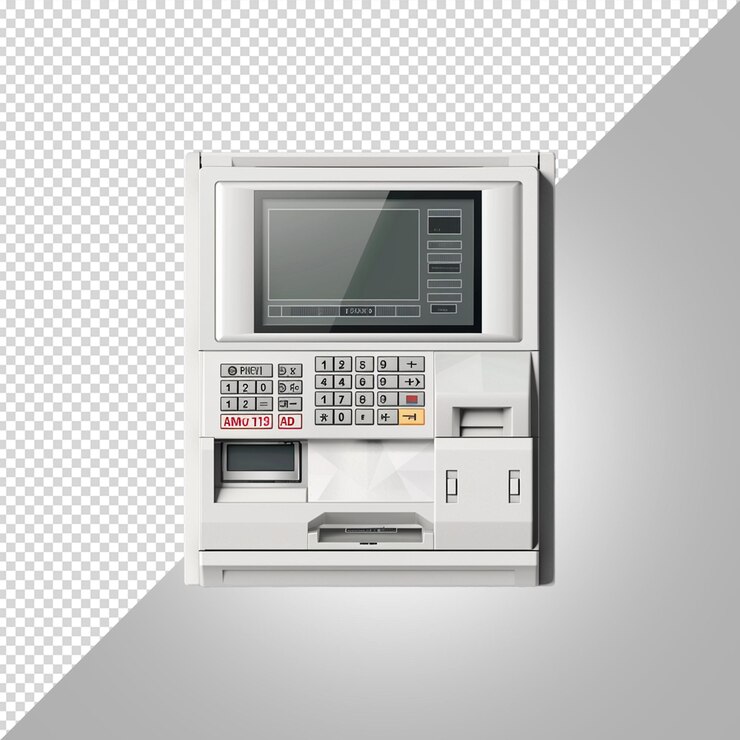 PSD a silver and black calculator with a red label on it