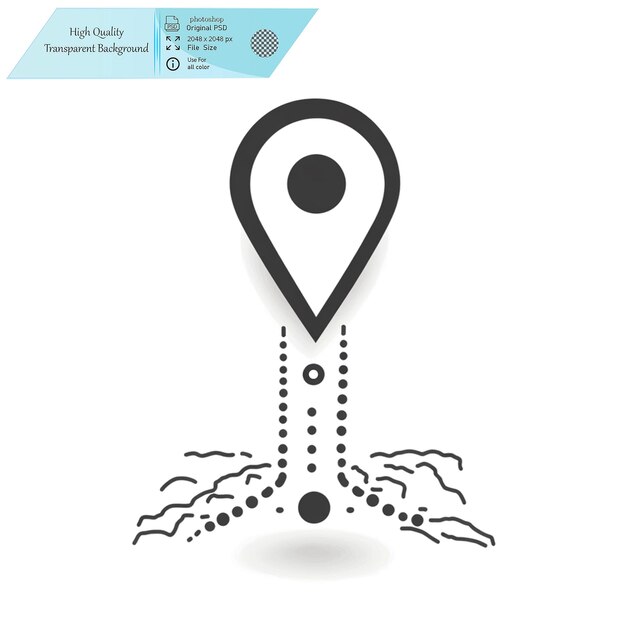a simple line drawing of an icon for a route with a path on transparent background