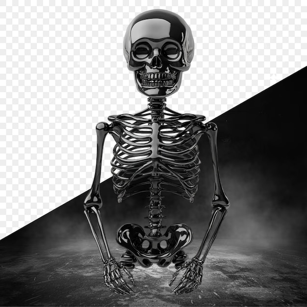 a skeleton with a skull and a black background with a black and white background