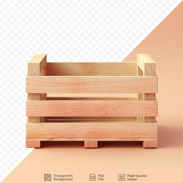PSD Небольшой деревянный ящик с пробелами между досками, изолированными на прозрачном фоне, обычно используемый для выставки или хранения