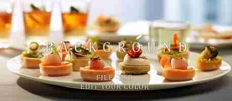 PSD a special selection of luxurious canapes appetizers served on white plates