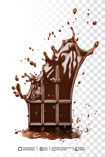 Всплеск шоколада наливается в плитку темного шоколада