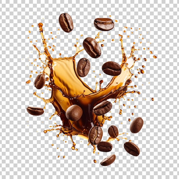 透明な背景にコーヒー豆を塗ったコーヒー