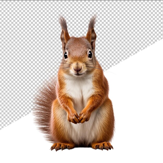 PSD a squirrel with a red tail sits in front of a white background