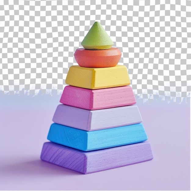 a stack of colored blocks with a green triangle on top of them
