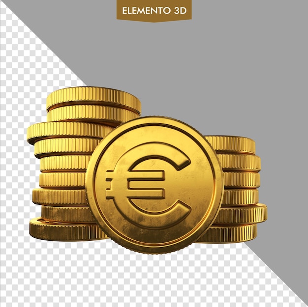 PSD Стопка золотых монет с символом евро наверху.