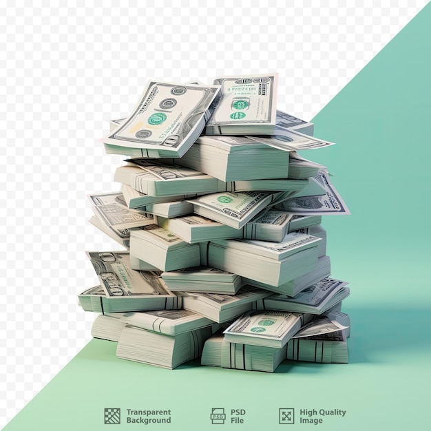 PSD 緑の背景に「お金は右へ」と書かれたお金の山。
