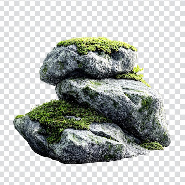a stack of rocks with moss on them isolated