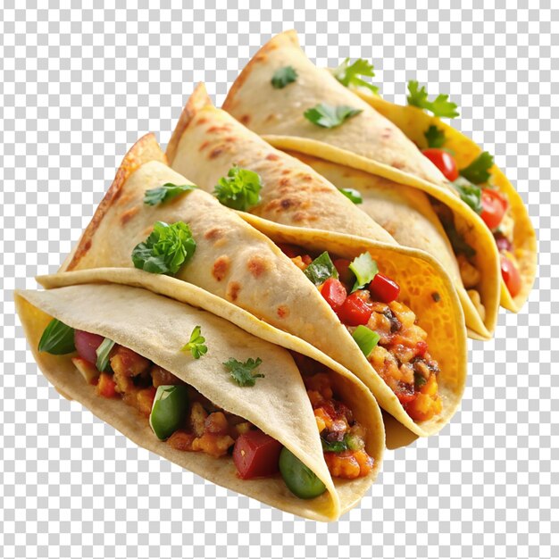 PSD a stack of tacos with toppings on transparent background