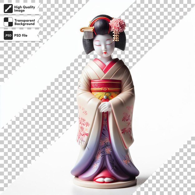 PSD a statue of a geisha with a japanese label on it