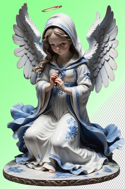 PSD 파란색과 색의 드레스를 입은 천사의 동상