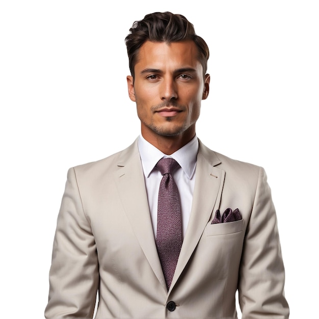 PSD Стильный мужчина в костюме и галстуке, изолированный на прозрачном фоне