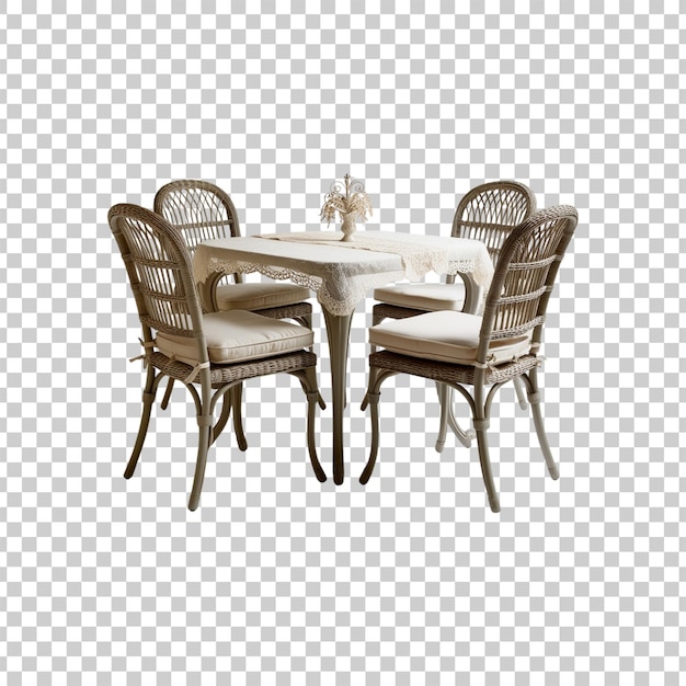 a table with chairs and a table with a white tablecloth