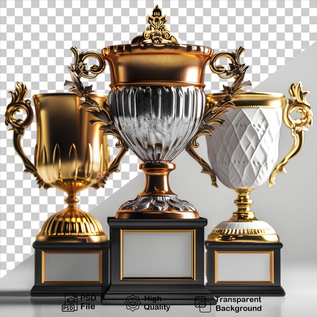 PSD a three 3d golden trophies isolated on transparent background