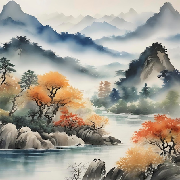 Традиционный китайский спокойный пейзаж