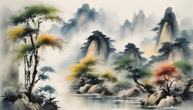 PSD a tranquil chinese landscape abstract art