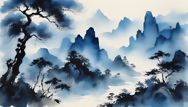 PSD a tranquil chinese landscape abstract art