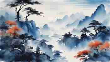 PSD a tranquil chinese landscape abstract art
