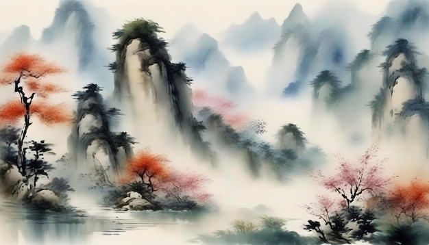 PSD a tranquil chinese landscape abstract art