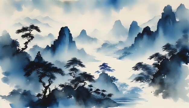 PSD a tranquil chinese landscape abstract art