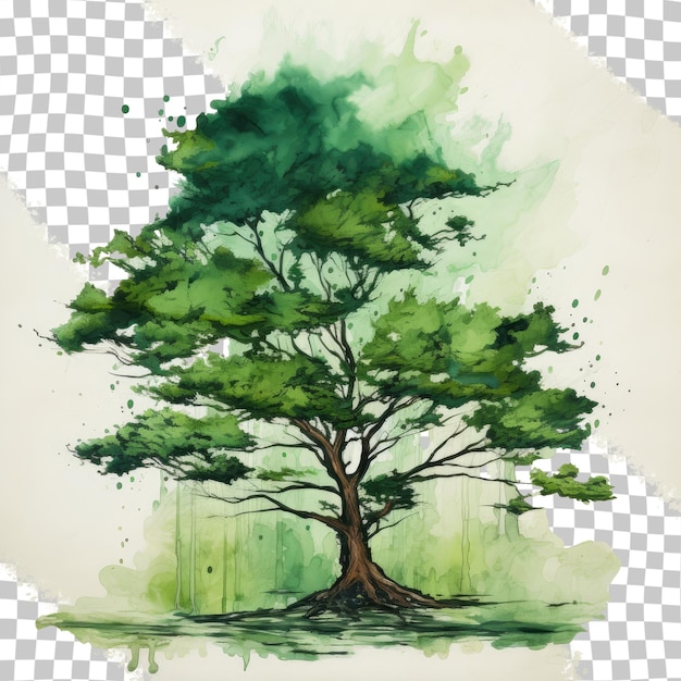 PSD 투명한 배경에 녹색 잉크로 칠해진 나무