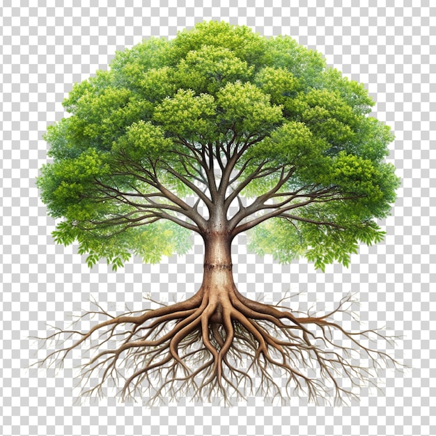 PSD Дерево с большим количеством корней и ветвей на прозрачном фоне