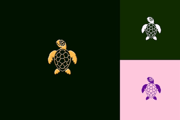 PSD a turtle with a green background and a purple background