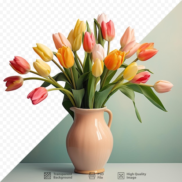 PSD Ваза с тюльпанами с рисунком вазы со словами 