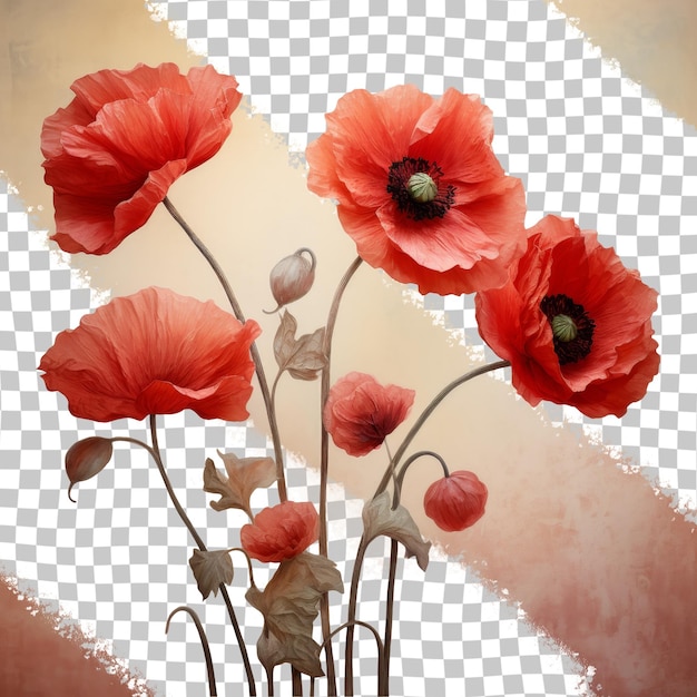 PSD a vase with red flowers and the words  poppies  on it