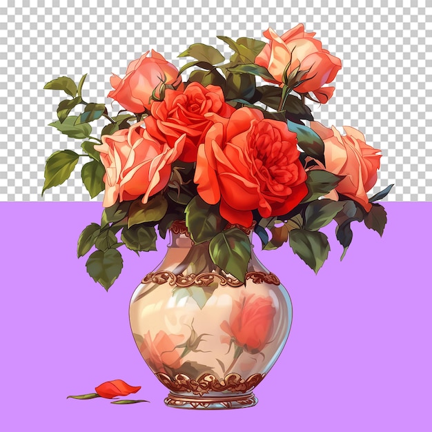 PSD バラの孤立したオブジェクトの透明な背景を持つ花瓶
