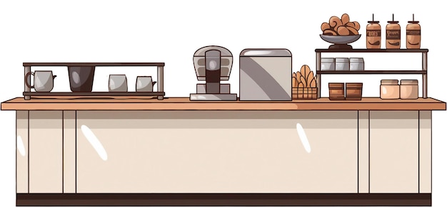 PSD 棚の上にコーヒーポットが置かれたコーヒーショップのベクトルイラスト