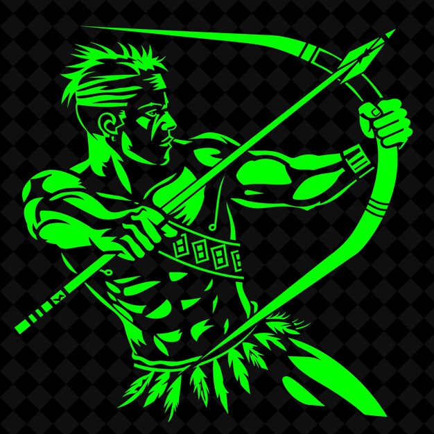 PSD 弓と矢を持った戦士が右を指している緑の矢を持っています