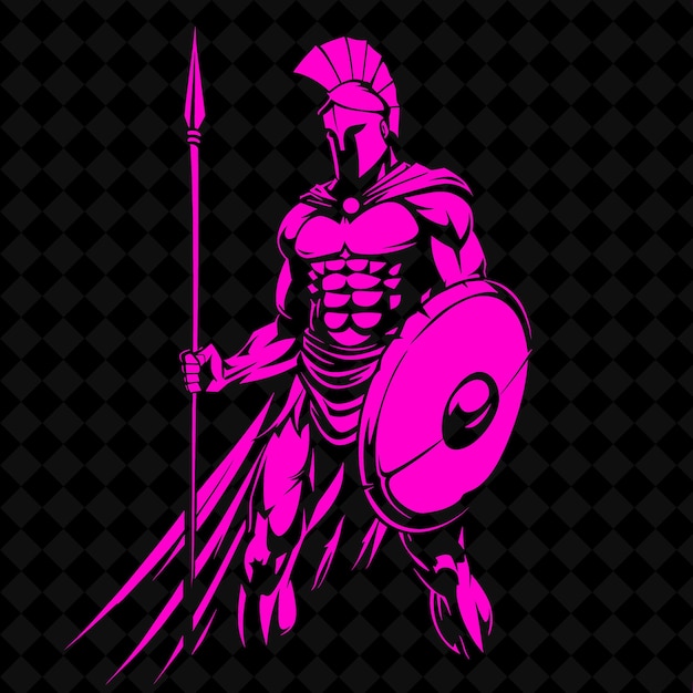 ピンクの盾を持つ戦士とピンクの紋章を掲げた盾