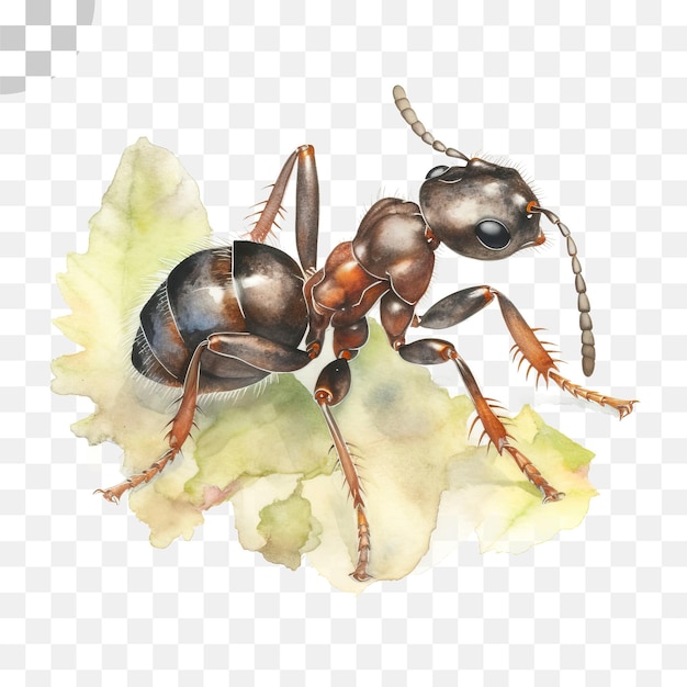 PSD Акварельный муравей на листе - муравей png, прозрачный png