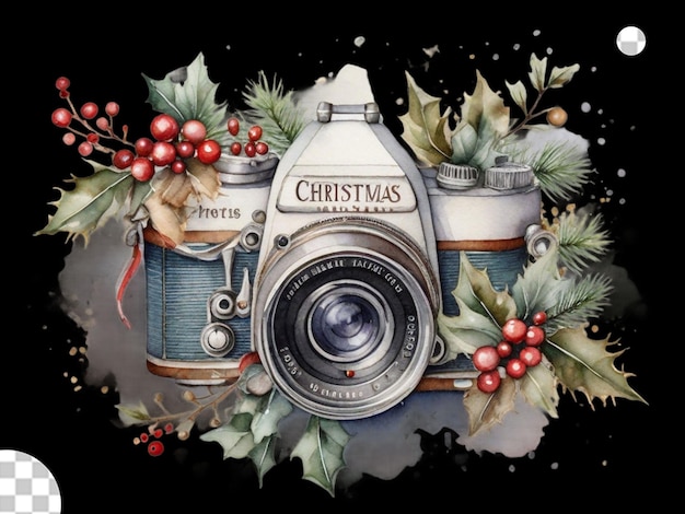 PSD 크리스마스 디크레이션 을 가진 수채화 카메라