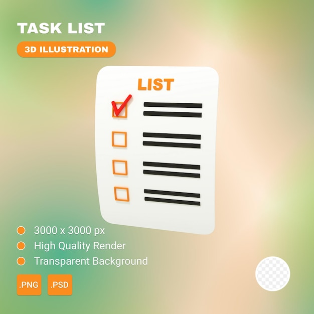 A web page with a list of tasks in 3d illustration.
