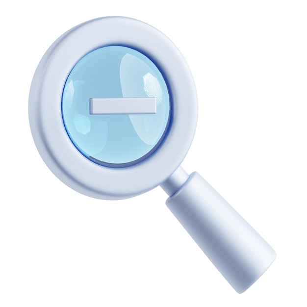 a white and blue magnifying glass with a white arrow pointing to the right