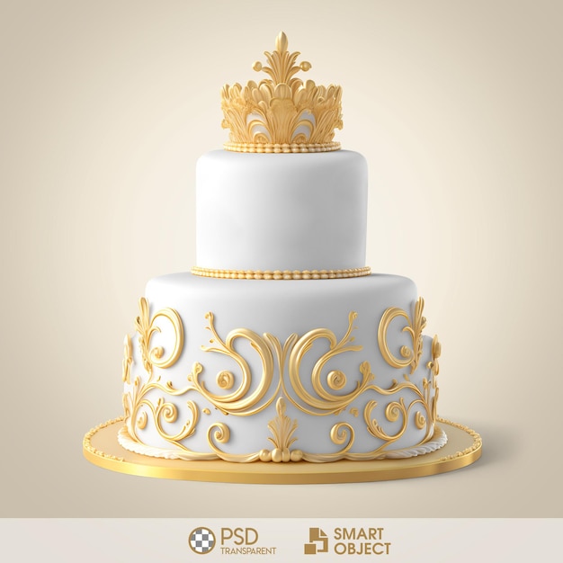 PSD 그 위에 금관이 있는 하얀 케이크.